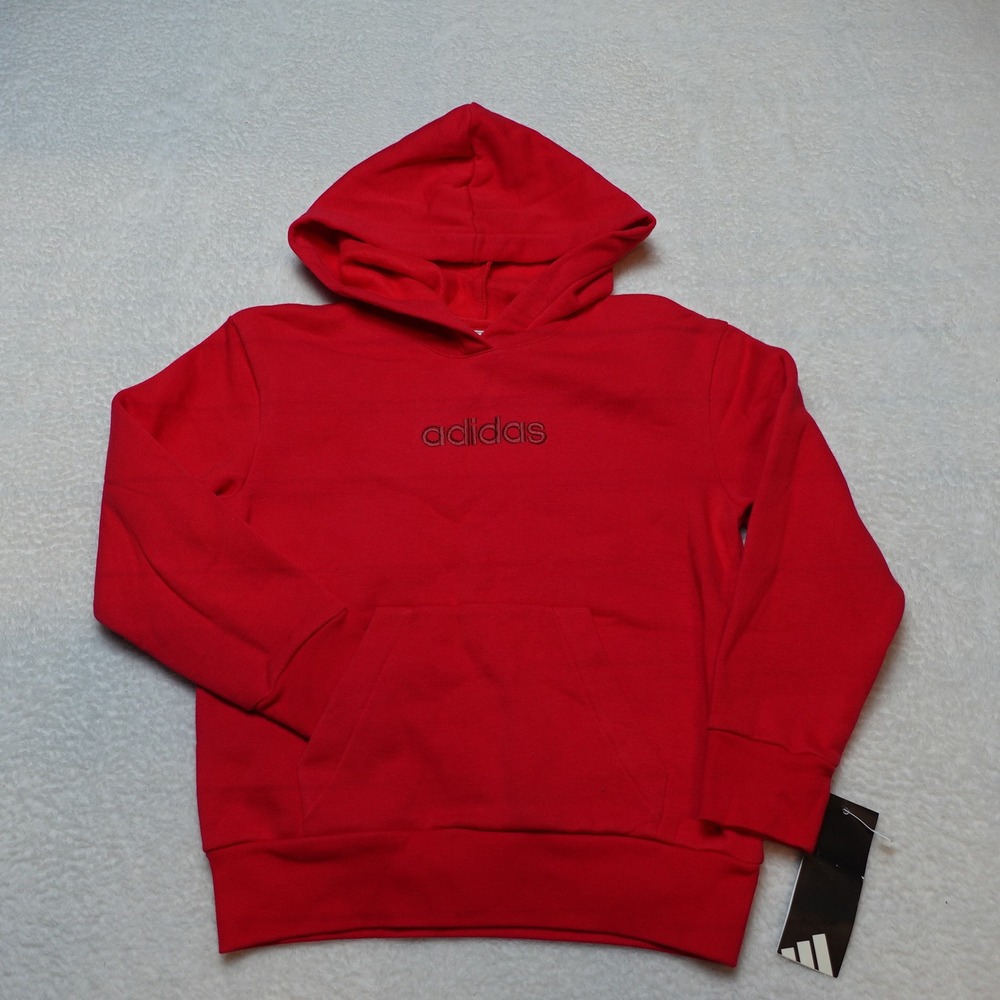 Adidas Essentials Linear Fleece Boys Hoodie XS 7 Red Embroidered Logo NWT